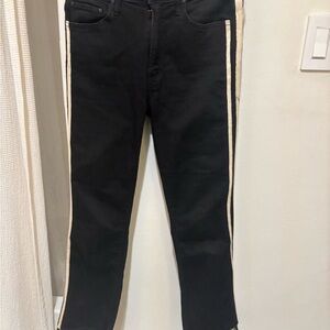 MOTHER Black Skinny Jeans with Cream Stripes